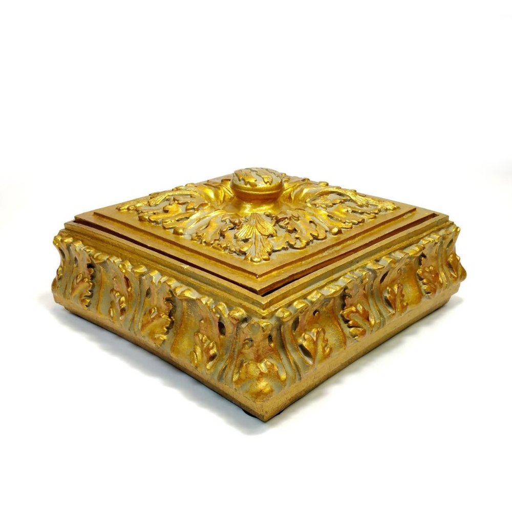 Gold Ornate Jewelry Trinket Box with Lid, Mother's Day Gift
